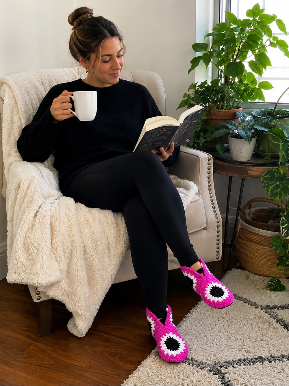 Hand crafted crochet Granny Square nylon slippers